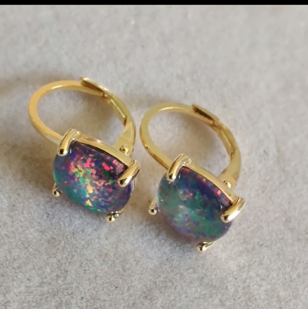 Gold sterling black opal earrings - Picture 7 of 8